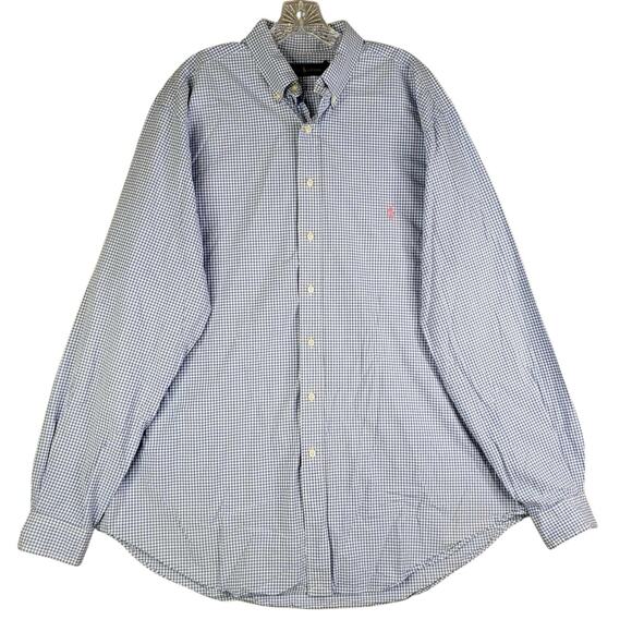Polo Ralph Lauren Shirt Men's Size XLT Blue Gingham Pink Pony Button Down LS - Picture 2 of 14